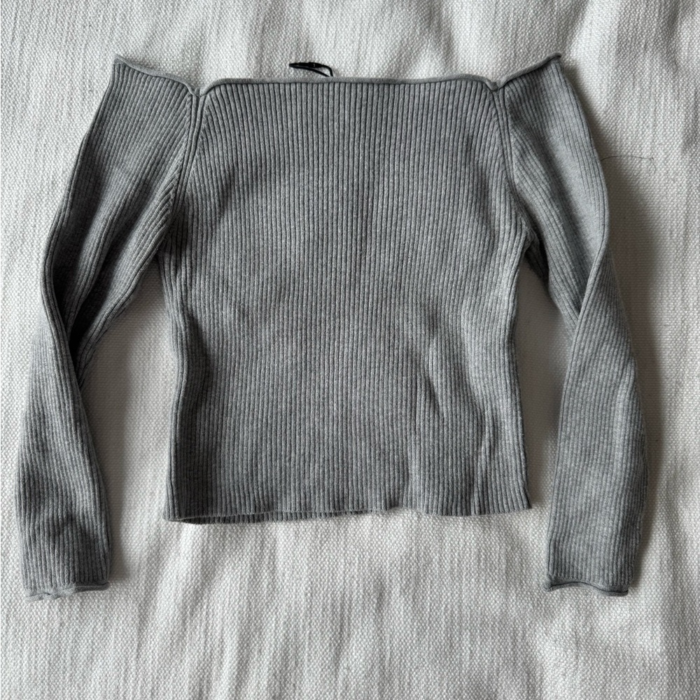 Stradivarius off the shoulder long sleeve grey top